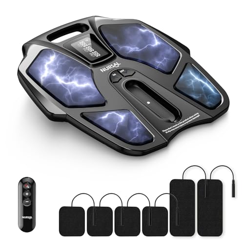 NURSAL EMS Foot Massager for Neuropathy, Electric Muscle Stimulator for Feet & Legs Circulation, TENS Unit for Feet with 6 Reusable Pads, Wireless Remote with 90 Adjustable Intensity Levels