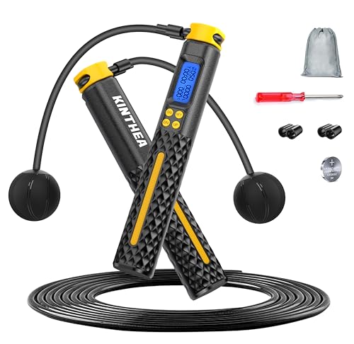 KINTHEA 2 in 1 Smart Jump Rope with Counter and LED Display, Cordless Jumping Rope with Counter for Women, Men, All Age, Adjustable Skipping Rope for Cardio Fitness in Limited Home Space & Outdoor