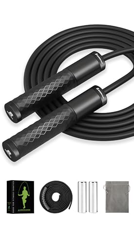 Weighted Jump Rope for Men, Women (1.5LB) - Alloy Steel Handles, Speed Skipping Rope, Gym,Indoor/Outdoor - Fitness, Workout, Boxing - Solid PVC & Cotton Rope