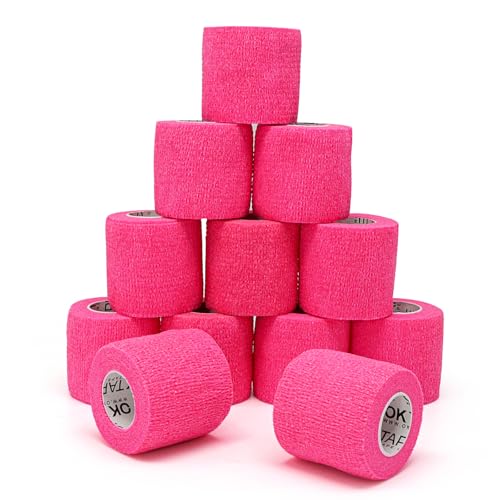 OK TAPE 12 Rolls Self Adhesive Bandage Wrap, Elastic Athletic Tape, Self Stick Bandage Tape, Vet Wrap, Medical Wrap for Wrist, Feet, 2" x 5 Yards - Pink