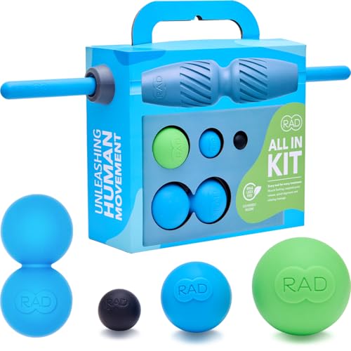 RAD All-in Kit – Foam Roller Set for Whole Body Massage & Myofascial Release – 7-in-1 Kit with Roller Stick, Yoga Block, Massage Balls – Muscle Recovery Tools for Mobility & Flexibility