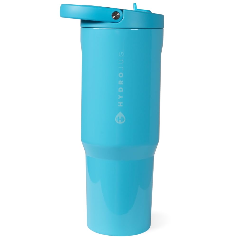 HydroJug Sport - Stainless Steel Tumbler with Straw, Vacuum Insulated, 32oz Leakproof Water Bottle, Ergonomic Design, Reusable, Dishwasher Safe, Rubber Base, Durable for Gym or Outdoors, Pink Sand