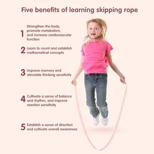 Redify Upgraded Beaded Jump Rope for Kids,Tangle-Free Segmented Kids Jump Rope with Soft Anti-slip Handles,Adjustable Jumping Rope for Children Women and Men Fitness 9.2 Feet, Pink Blue