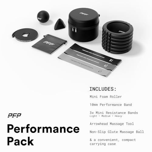 Mobility Pack, 6-Piece Workout Set - at Home & On-The-Go Exercise Recovery Tools - Foam Roller, Extended Performance & Mini Resistance Band, Massage Tool & Carry Case with Clip