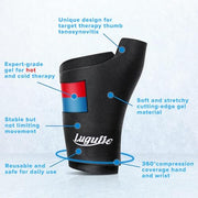 Wearable Thumb Wrist Ice Pack-Hot Cold Compress Hand Finger Ice Pack,Reusable for Injuries,Carpal Tunnel,Arthritis,Tendonitis,De Quervain's Tenosynovitis, Swelling & Bruises Black-S/M