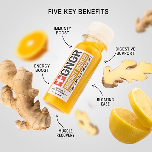 +GNGR Immunity Booster Organic Ginger and Turmeric Shot - Cold Pressed Ginger Shots with Turmeric, Cayenne Pepper, Orange, Lemon for All Natural Immune & Digestive Support (2 Oz, Pack of 12)