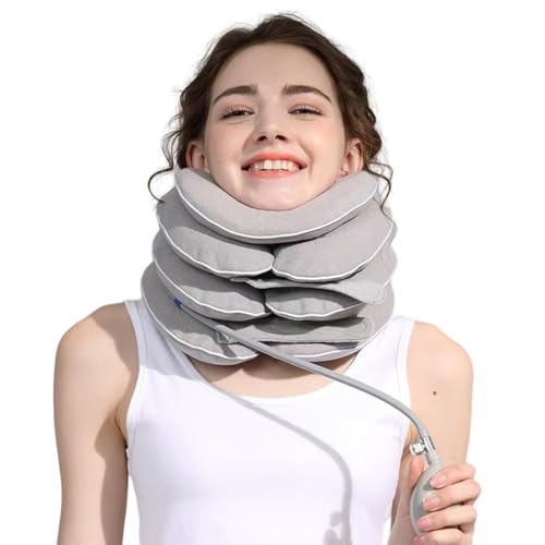 Neck Stretcher with Neck Brace,Cervical Traction Neck Device,Neck Relief Tool,Adjustable Inflatable Cervical Brace,Home Use Neck Decompression New Technology Breathable Fabric Washable&Colorfast(Gray)