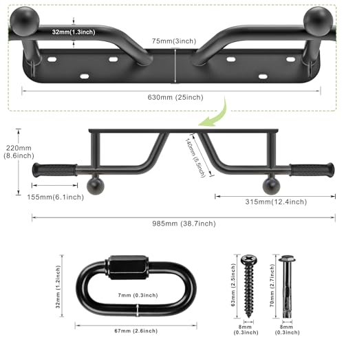 SELEWARE Heavy Duty Wall Mounted Doorway Pull Up Bar Fully Welded Multifunctional Chin Up Bar with Resistance Band Hooks & Ball Finger Training, 500LB Capacity Support Beam or Joist Mount