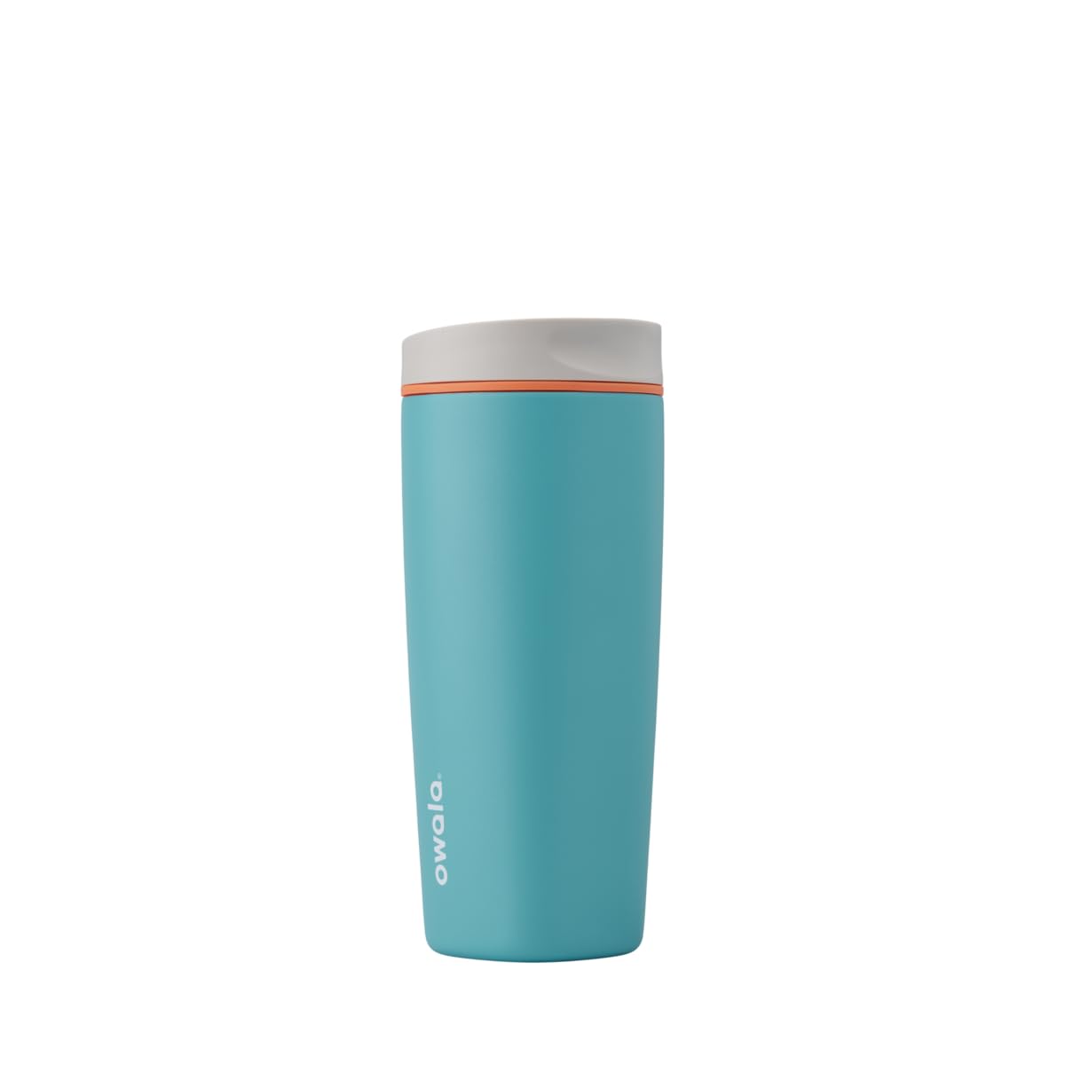 Owala SmoothSip Slider Insulated Stainless Steel Coffee Tumbler, Reusable Iced Coffee Cup, Hot Coffee Travel Mug, BPA Free 12 oz, Tan/White (Vanilla Bean)