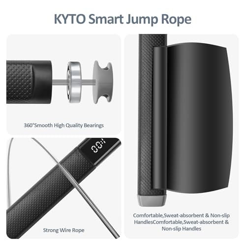 KYTO Smart Jump Rope, High Speed Jump Rope with Counter, Workout Jumping Rope with Steel Ball Bearings, Adjustable Length Speed Skipping Rope, Skipping Rope with App, Fitness Gifts for Adults, Kids