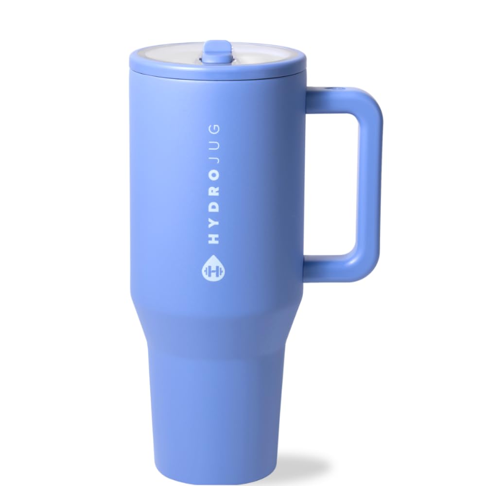 HydroJug Traveler - 32 oz Water Bottle with Handle & Flip Straw - Fits in Cup Holder, Leak Resistant Tumbler-Reusable Insulated Stainless Steel & Rubber Base - Gifts for Women & Men, Cream