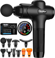 TOLOCO Massage Gun Deep Tissue, Percussion Massage Gun with 10 Replacement Heads, Super Quiet Portable Electric Massager for Athletes, Relax, Black