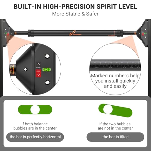 Sportneer Pull Up Bar: Strength Training Chin up Bar without Screws - Adjustable 29.5''-37'' Width Locking Mechanism Pull-up Bar for Doorway - Max Load 440lbs for Home Gym Upper Body Workout, Non-slip