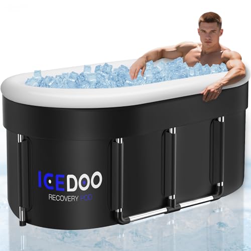 Upgraded 132-Gal Oval Ice Bath Tub with Air Ring, Portable Multi-Layered Cold Plunge Tub - Foldable & Inflatable, with Lid, for Athletes & Adults,Ideal for Home, Gym & Outdoor Use