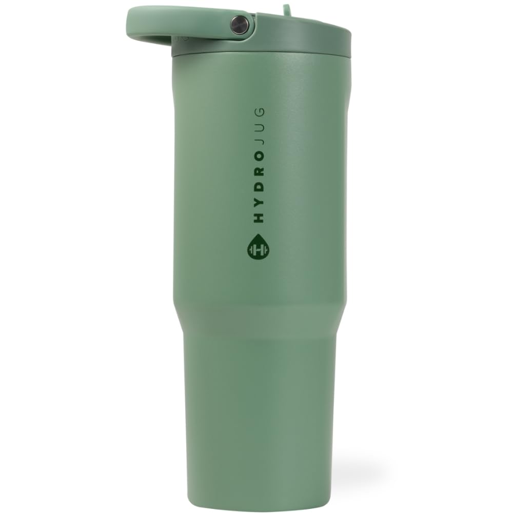 HydroJug Sport - Stainless Steel Tumbler with Straw, Vacuum Insulated, 32oz Leakproof Water Bottle, Ergonomic Design, Reusable, Dishwasher Safe, Rubber Base, Durable for Gym or Outdoors, Pink Sand