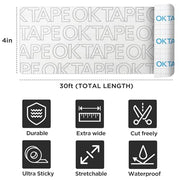 OK TAPE Turf Tape Football, Extra Wide Kinesiology Tape, Protects Arm from Turf Burn, Waterproof, Flexible, Super Sticky, White Athletic Tape (4 Inch x 30 Feet)