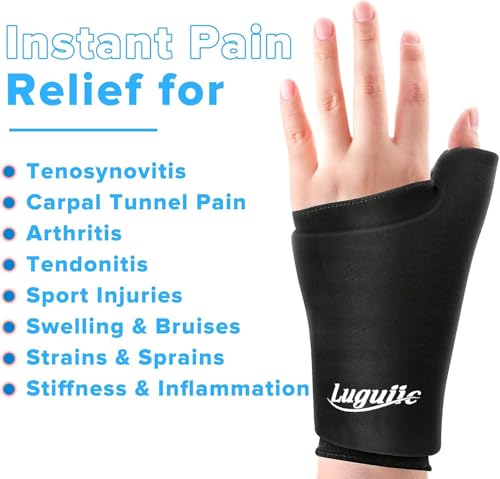 Wearable Thumb Wrist Ice Pack-Hot Cold Compress Hand Finger Ice Pack,Reusable for Injuries,Carpal Tunnel,Arthritis,Tendonitis,De Quervain's Tenosynovitis, Swelling & Bruises Black-S/M