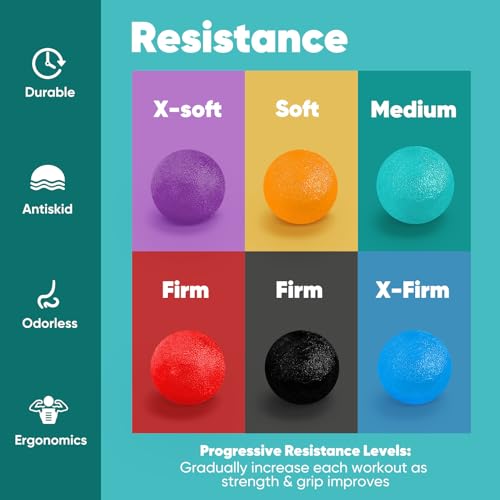 Stress Balls for Adults (6 Pack), Grip Strength Trainer, Hand Strengthening Devices, Hand Exercisers for Strength, Exercise Balls Physical Therapy, Wrist Finger Strengthener, Forearm Exerciser