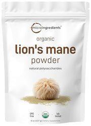 Micro Ingredients Organic Lion’s Mane Mushroom Powder, 8oz | Pure Fruiting Body Superfood | Supports Brain, Focus, Energy & Immune Health | Great for Smoothies & Coffee | Filler Free, Vegan, Non-GMO