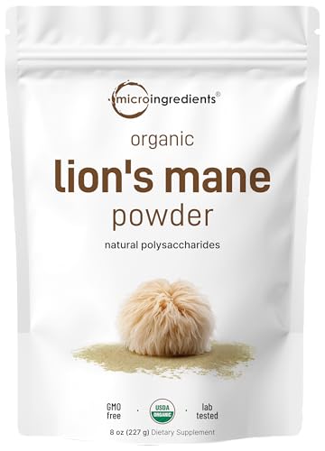 Micro Ingredients Organic Lion’s Mane Mushroom Powder, 8oz | Pure Fruiting Body Superfood | Supports Brain, Focus, Energy & Immune Health | Great for Smoothies & Coffee | Filler Free, Vegan, Non-GMO
