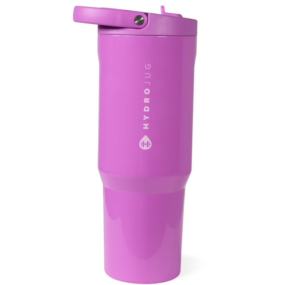 HydroJug Sport - Stainless Steel Tumbler with Straw, Vacuum Insulated, 32oz Leakproof Water Bottle, Ergonomic Design, Reusable, Dishwasher Safe, Rubber Base, Durable for Gym or Outdoors, Pink Sand