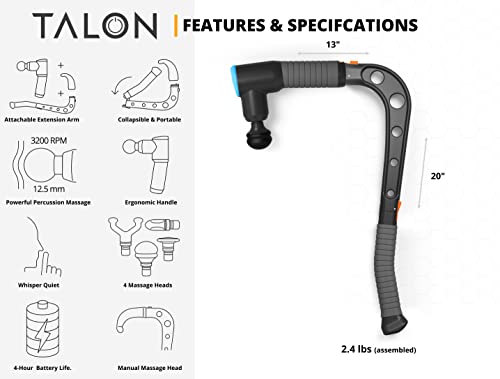 Talon Percussion Massage Gun + Massage Cane + Gun Holder System - Deep Tissue Muscle Massager with Arm Attachment for Whole Body Pain Relief, Upper and Lower Back, Neck & Shoulder Relaxer