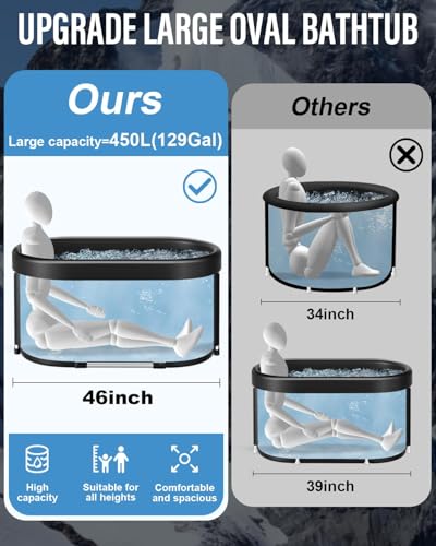 New Upgrade XL 139-Gallon Oval Ice Bath Tub - 6 Layered Portable Bathtub, Recessed Bathtubs Foldable with Cover Cold Plunge Tub for Athletes, Home Gym, Outdoor Recovery Use.