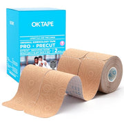 OK TAPE PRO Original Kinesiology Tape Pre-Cut Strips, Latex Free Elastic Athletic Tape Roll, 2in×16ft 2Rolls,Beige+Beige