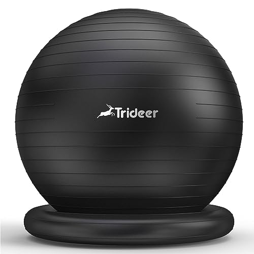 Trideer Exercise Yoga Ball Chair with Base for Home Office Desk, Stability & Fitness Ball Seat to Relieve Back Pain, Home Gym Workout for Abs, Pregnancy Ball with Pump