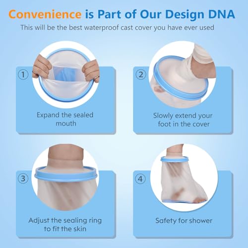 100% Waterproof Extra Wide Leg Cast Cover for Shower with Non-Slip Bottom Reusable Shower Boots Protector for Adult Leg Ankle Foot After Surgery Bandage Dressing Wound Immobilizer/Brace, Walking Boots