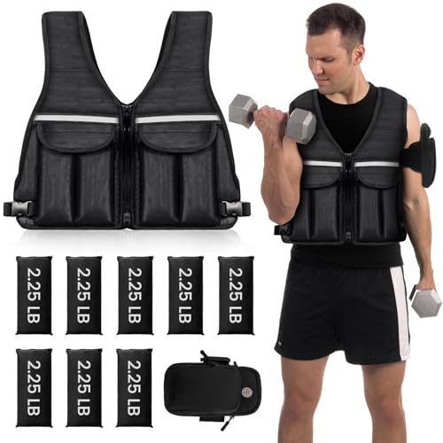 Prodigen Adjustable Weighted Vest, 0-10 lb/0-12 lb/0-18 lb Weight Vest for Women and Man with 8 Removable Sandbag and Pocket | Weighted Vest for Walking, Running, Weight Loss, Strength Training