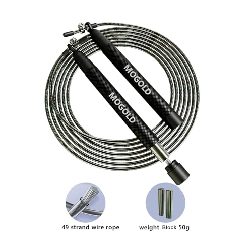 speed jump rope incl. 2 PVC Steel Cables 2.0mm/3.0mm| Ideal for Crossfit, Fitness, Boxing and Easy Double Under | Metal Jump Rope with Weights for Fitness Women and Men Premium Bearing Balls | Carry Pouch&Spare Screws
