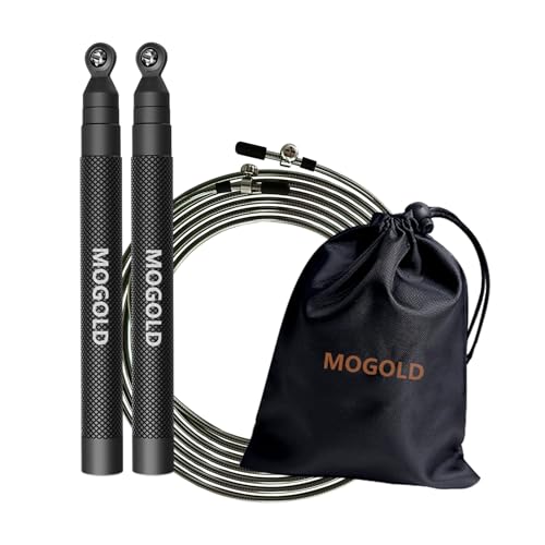 speed jump rope incl. 2 PVC Steel Cables 2.0mm/3.0mm| Ideal for Crossfit, Fitness, Boxing and Easy Double Under | Metal Jump Rope with Weights for Fitness Women and Men Premium Bearing Balls | Carry Pouch&Spare Screws