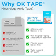 OK TAPE Precut Kinesiology Ankle Tape, 10 Pcs, Pain Relief, Prevent Ankle Sprain, Provide Support for Ankle Ligament, Elastic Athletic Tape, Breathable K Tape for Daily use - Black