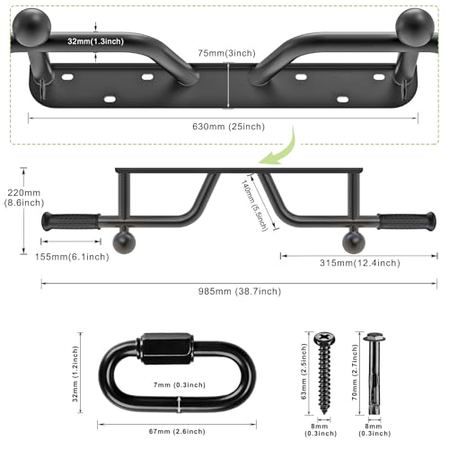 Pull Up Bar Wall Mount 440 LBS Capacity Doorway Chin Up Bar Multifunctional Steel Chinup Bar with with Resistance Band Hooks for Indoor Home Gym Garage