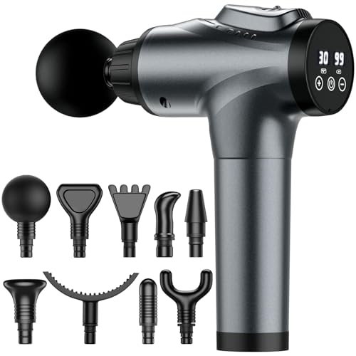 Massage Gun, Muscle Massage Gun for Athletes Handheld Electric Deep Tissue Back Massager, Percussion Massage Device for Pain Relief with 30 Speed Levels 9 Heads