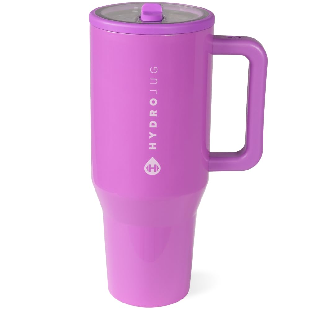 HydroJug Traveler - 32 oz Water Bottle with Handle & Flip Straw - Fits in Cup Holder, Leak Resistant Tumbler-Reusable Insulated Stainless Steel & Rubber Base - Gifts for Women & Men, Cream