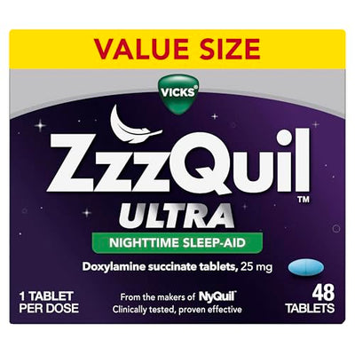 ZzzQuil ULTRA, Sleep Aid, Doxylamine Succinate 25mg, Sleep Aids for Adults, Nighttime Sleep Aid, 48 Tablets