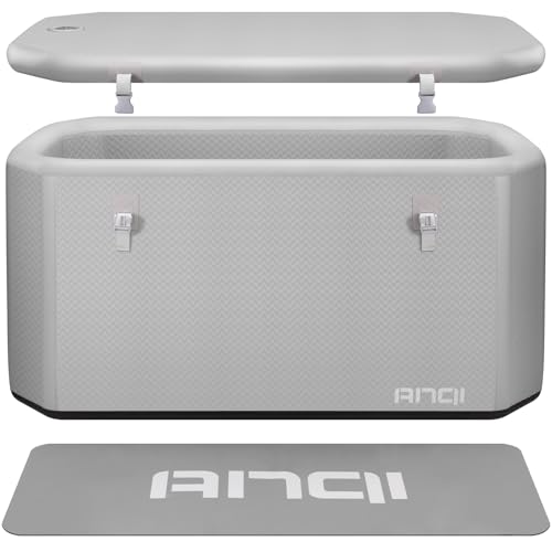 XXL Cold Plunge Tub for Athletes, Compatible with Water Chillers, 224-Gallon Inflatable Ice Bath Tub with Insulated Lid, Thermometer, Water-Absorbent Mat, Portable Ice Pod for Cold Water Therapy