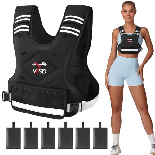 VBSD Adjustable Weighted Vest for Women Men 4-10lb/11-20lb/20-32lb Vest with 6 Ironsand Weights Body Weight Vest with Reflective Strip for Running Walking Strength Training Workouts
