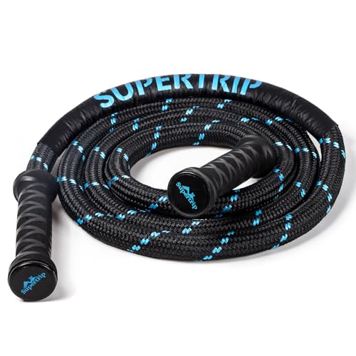 Supertrip Upgraded Weighted Jump Rope for Fitness Men Women Second Generation 360 Rotating Handles, 3.21LBS 3.38LBS 3.41LBS Polyester Heavy Skipping Rope for Exercise Workout Equipment