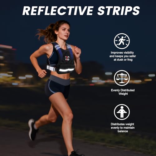 VBSD Adjustable Weighted Vest for Women Men 4-10lb/11-20lb/20-32lb Vest with 6 Ironsand Weights Body Weight Vest with Reflective Strip for Running Walking Strength Training Workouts