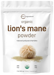 Micro Ingredients Organic Lion’s Mane Mushroom Powder, 16oz | Pure Fruiting Body Superfood | Supports Brain, Focus, Energy & Immune Health | Great for Smoothies & Coffee | Filler Free, Vegan, Non-GMO