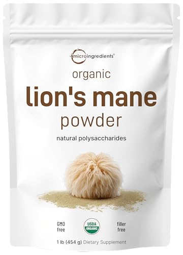 Micro Ingredients Organic Lion’s Mane Mushroom Powder, 16oz | Pure Fruiting Body Superfood | Supports Brain, Focus, Energy & Immune Health | Great for Smoothies & Coffee | Filler Free, Vegan, Non-GMO