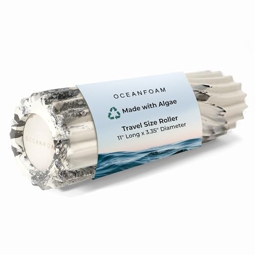 Oceanfoam Ripple Travel Foam Roller (11" x 3.35") Firm Mini Foam Roller for Physical Therapy, Deep Tissue Massage, Back Pain - High Density, Ergonomic Wave Textured - Yoga, Exercise (Black Marbled)