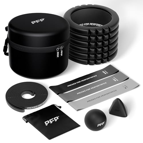 Mobility Pack, 6-Piece Workout Set - at Home & On-The-Go Exercise Recovery Tools - Foam Roller, Extended Performance & Mini Resistance Band, Massage Tool & Carry Case with Clip