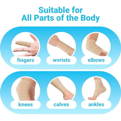 OK TAPE Elastic Adhesive Tape Bandage Tape Wrap - 4 Rolls, Flexible Stretch Bandages for Sports Ankle, Knee and Wrist Sprains (Beige,2 Inch Wide)