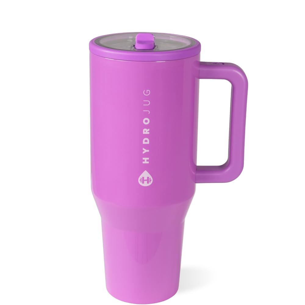 HydroJug Traveler - 32 oz Water Bottle with Handle & Flip Straw - Fits in Cup Holder, Leak Resistant Tumbler-Reusable Insulated Stainless Steel & Rubber Base - Gifts for Women & Men, Cream