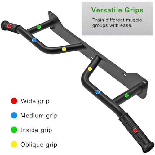 SELEWARE Heavy Duty Wall Mounted Doorway Pull Up Bar Multifunctional Joist Mount Chin Up Bar with Resistance Band Hooks & Ball Finger Training, Fully Welded Steel Construction Support to 600LBS