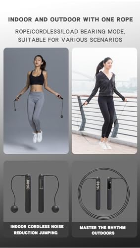 Jump Rope - Jump Rope for Men, Weighted Jump Rope, Jump Rope for Women, Adjustable Length, Smart App, LCD Counter, Durable PVC, 2-in-1 Ropeless & Traditional Modes for Home, Gym, Office, Outdoor Use